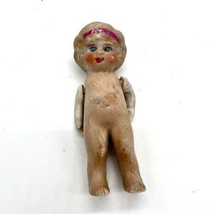 Vintage Japan Bisque Porcelain Doll Beautiful Cold Paint Movable Arms 4"